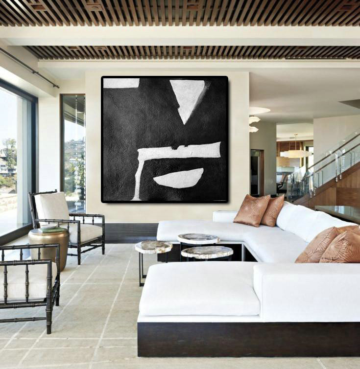 Abstract Painting Extra Large Canvas Art,Oversized Minimal Black And White Painting - Modern Canvas Art